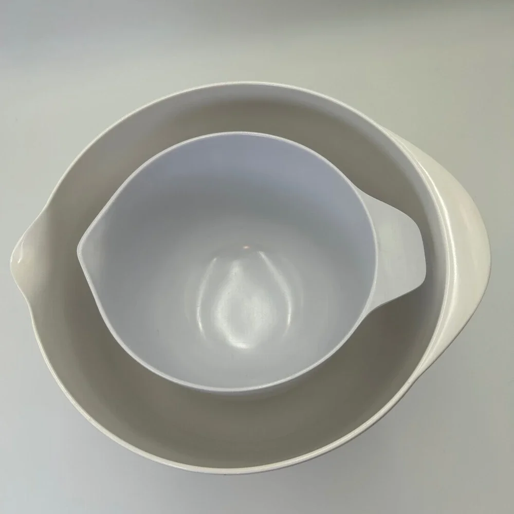 Vintage Dansk Set of 2 Pouring Minimalist White Melamine Nesting Mixing Bowls